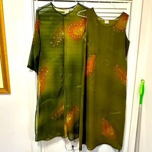 Indian print dress and long overlay. Rayon size medium